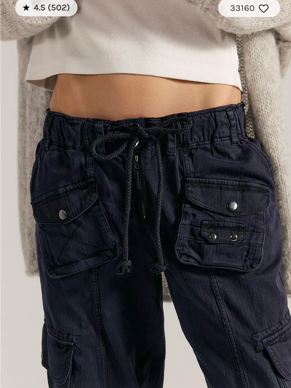 Free People Black Cargo cropped pants with Drawstring Waist